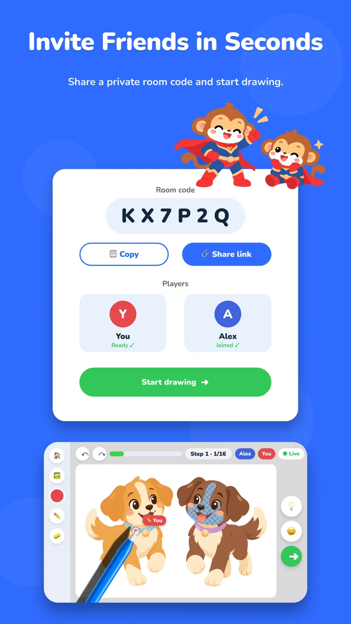 Invite friends in seconds screen
