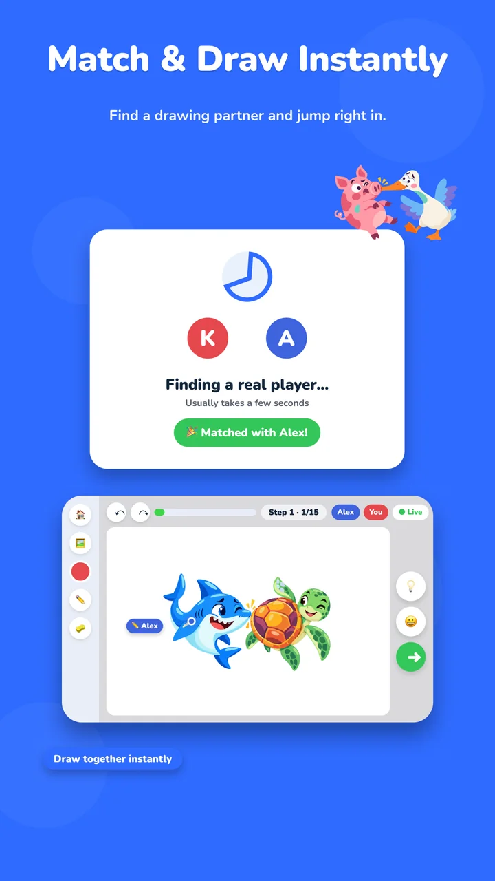 Match and draw instantly screen